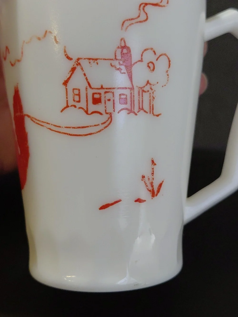 Vintage Hazel-Atlas Little Red Riding Hood White with Red Accents Milk Glass Mug